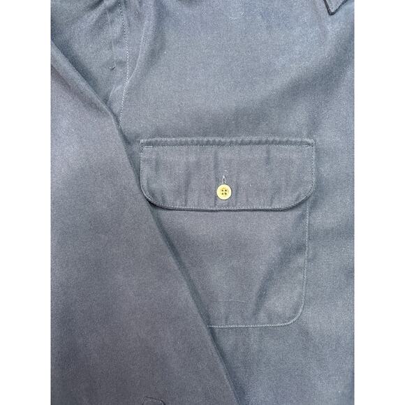 VINTAGE Wrangler Hero Men Button Up Shirt Medium Navy Blue Pockets Long Sleeve - Picture 4 of 10